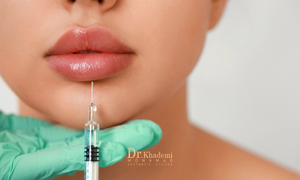 خانمی در حال تزریق ژل لب | تاتو لب قبل و بعد از تزریق ژل